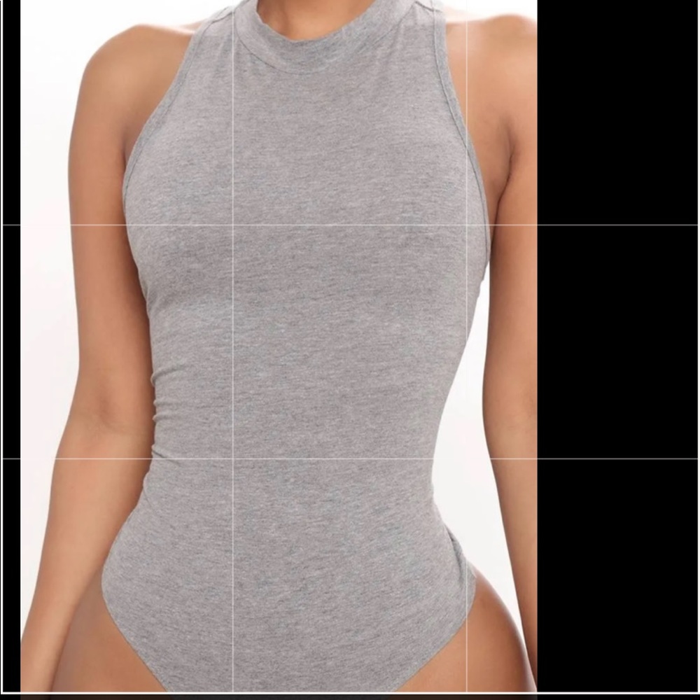 gray mock high neck bodysuit